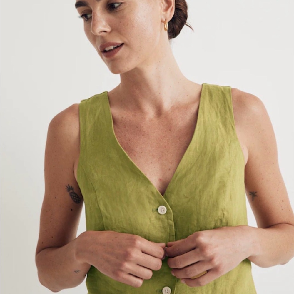 Madewell 100% linen Katrina crop vest chartreuse green small - Picture 2 of 6